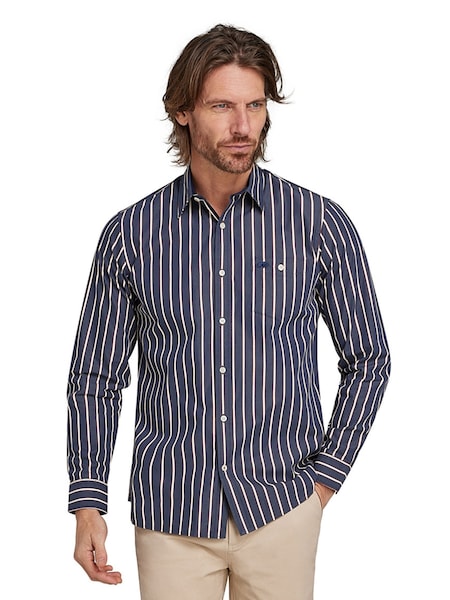 Raging Bull Blue Long Sleeve Stripe 100% Cotton Shirt (AD0854) | ‏173 ر.ق. - ‏198 ر.ق.
