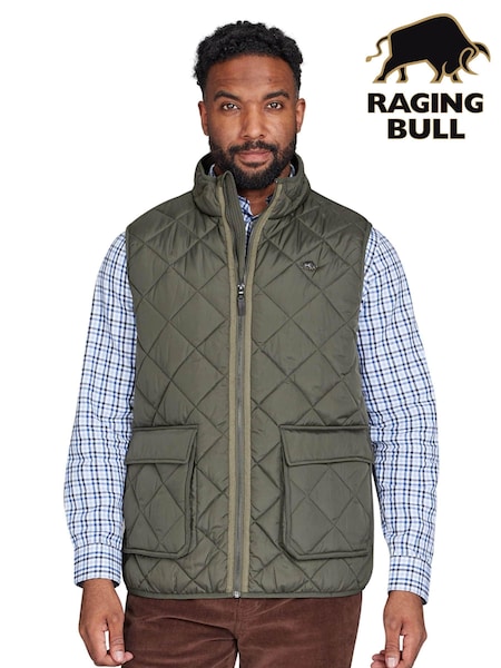 Raging Bull Green Patch Pocket Quilted Gilet (AD0867) | $231 - $265