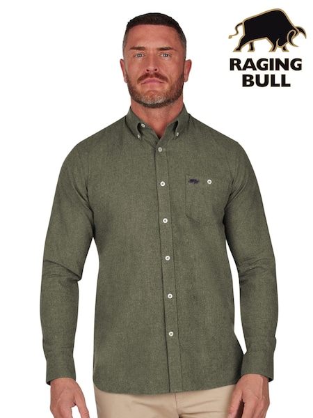 Raging Bull Green Long Sleeve Brushed Twill 100% Cotton Shirt (AD0868) | €49 - €56