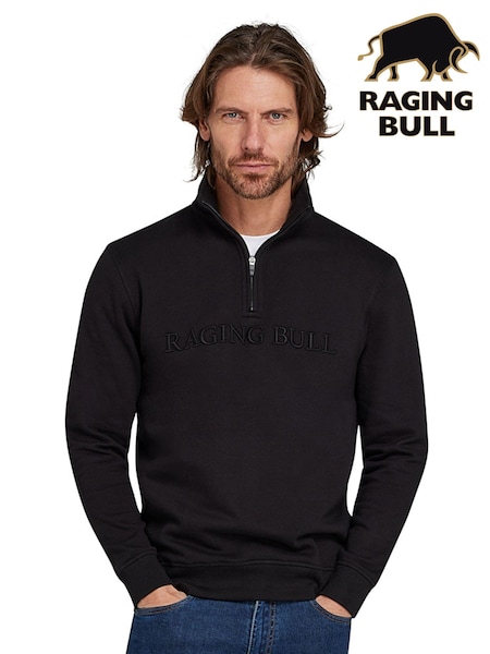Raging Bull Tonal Embroidered 100% Cotton Quarter Zip Black Sweatshirt (AD0874) | 313 LEI - 354 LEI