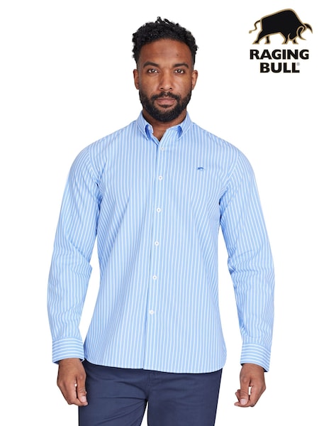 Raging Bull Blue Long Sleeve Classic Stripe 100% Cotton Shirt (AD0905) | AED379 - AED437