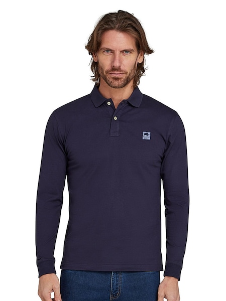 Raging Bull Blue Long Sleeve Classic Jersey Patch 100% Cotton Polo Shirt (AD0909) | 297 QAR - 322 QAR