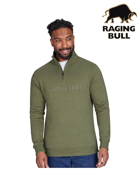 Raging Bull Green Tonal Embroidered Quarter Zip 100% Cotton Sweater (AD0910) | 313 LEI - 354 LEI