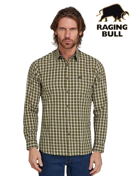 Raging Bull Green Long Sleeve Micro Check Brushed 100% Cotton Shirt (AD0911) | 292 LEI - 333 LEI