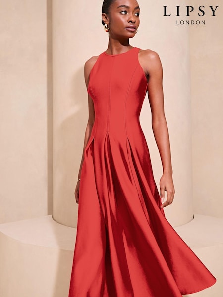 Lipsy Red Halter Neck Skater Prom Midi Dress (AD0929) | 263 QAR