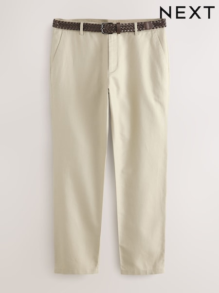 Neutral Regular Fit Smart Linen Cotton Blend Belted Trousers (AD0933) | AZN 88
