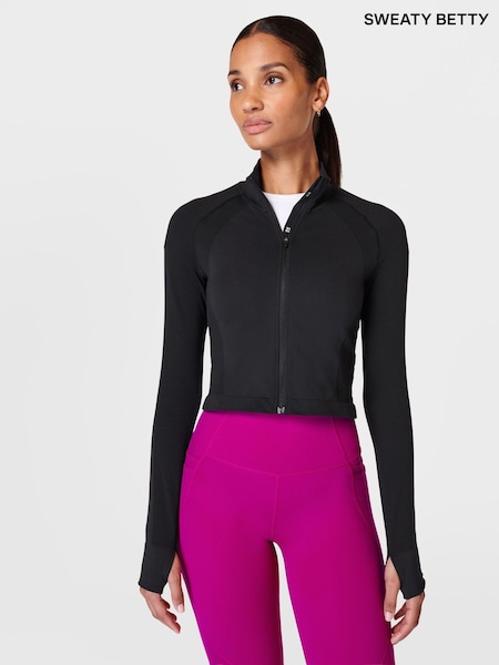 Sweaty Betty Black Black Athlete Crop Seamless Workout Zip-Up Sweatshirt (AD0961) | €57