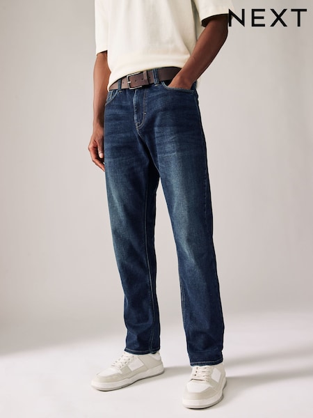 Blue Mid Indigo Slim Fit Belted Motionflex Jeans (AD1005) | €60