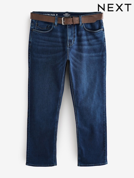 藍色 - 直筒款 - Belted Motionflex Jeans (AD1007) | HK$388