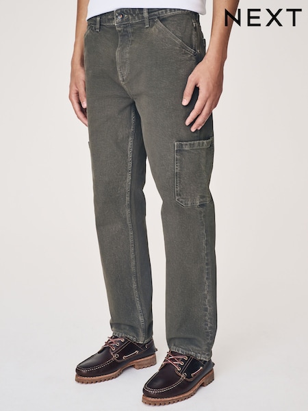 Khaki Green Denim Cargo Jeans (AD1012) | $50