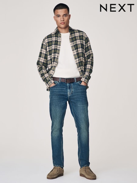 Синий в винтажном стиле - Зауженный крой - Belted Motionflex Jeans (AD1041) | €51