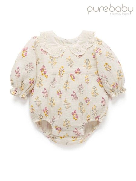 Purebaby Neutral Baby Floral 100% Cotton Romper (AD1057) | €14.50