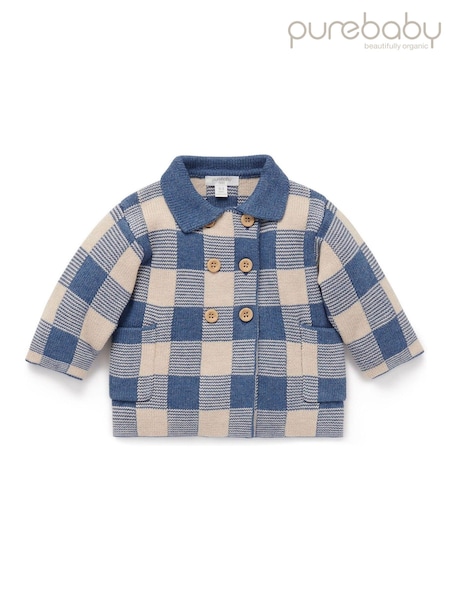 Albastru Chrome - Jachetă tricotată cu carouri Purebaby (AD1081) | 167 LEI