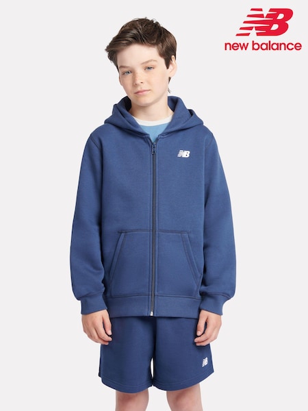 New Balance Blue Boys Brush Back Small Logo Zip Hoodie (AD1115) | $69 - $83
