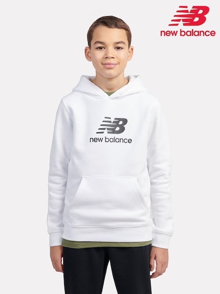 New Balance White Boys Brush Back Stacked Logo Hoodie (AD1140) | €60 - €72
