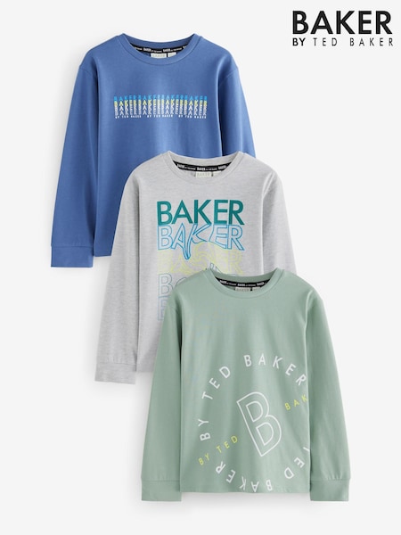 Baker by Ted Baker Multi Graphic Long Sleeve 100% Cotton T-Shirts 3 Pack (AD1529) | 47 € - 52 €
