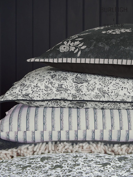 Burleigh X Bedeck Of Belfast Charcoal/White Regal Peacock 100% Cotton Standard Pillowcase Pair (AD1642) | €40