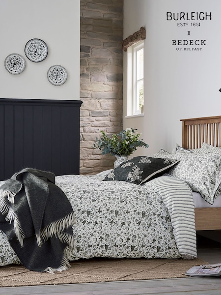 Burleigh X Bedeck Of Belfast Charcoal/White Regal Peacock 100% Cotton Duvet Cover and Pillowcase Set (AD1647) | €119 - €199