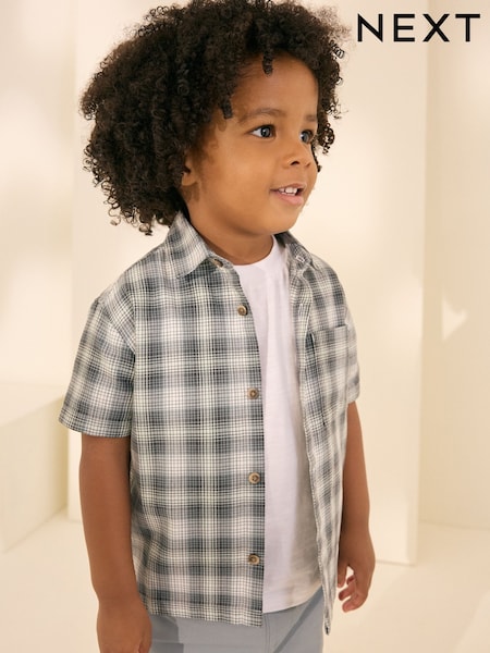 Yksivärinen - Short Sleeves Boxy Fit Check 100% Cotton Shirt (3mths-7yrs) (AD1668) | €19 - €22