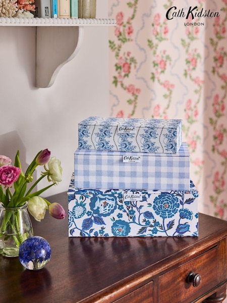 Cath Kidston Set of 3 Blue/White Floral Storage Boxes (AD1686) | €43