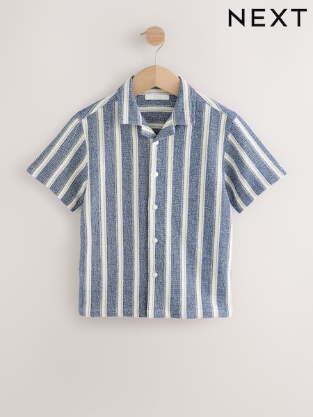 Синій в смужку - з коротким рукавом Revere Collar Texture у смужку сорочки (3-16р.) (AD1759) | 576 грн - 782 грн