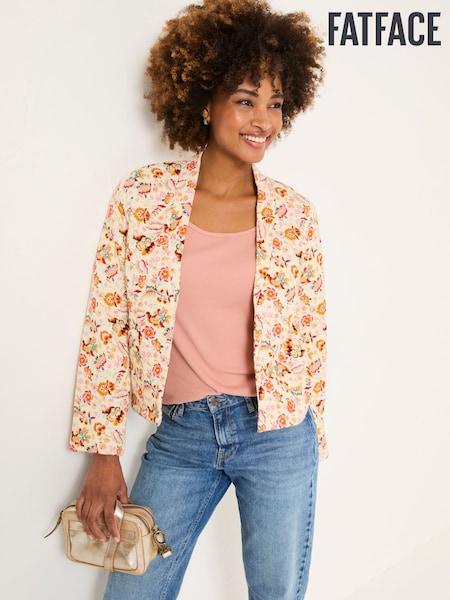 FatFace Ivory Historical Floral Quilted Jersey Jacket (AD1772) | ₪249