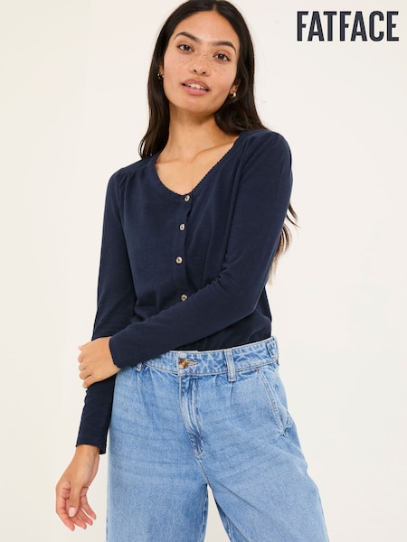 FatFace Leah Navy Button Through 100% Cotton Top (AD1777) | €46