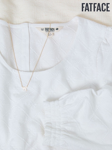 FatFace Polly White Broderie Top (AD1779) | ₪199