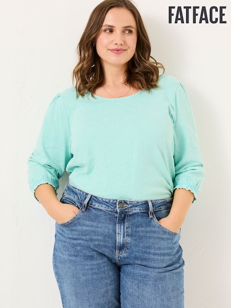 FatFace Polly Light Teal Broderie Top (AD1780) | ₪199