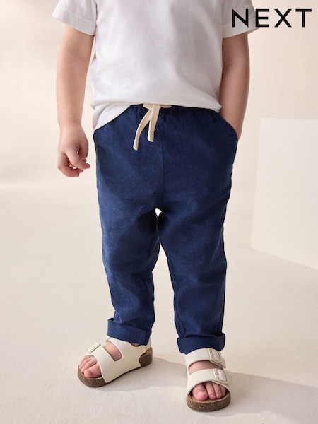 Navy Blue Linen Blend Trousers (3mths-7yrs) (AD1824) | AED41 - AED51