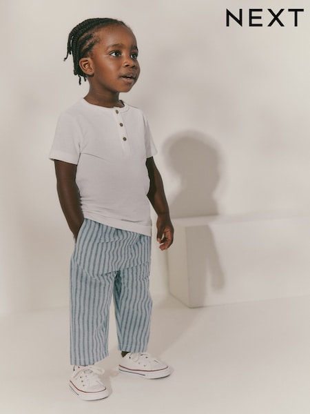 Light Blue Stripe Wide Leg Linen Blend Pull On Trousers (3mths-7yrs) (AD1826) | 49 QAR - 59 QAR