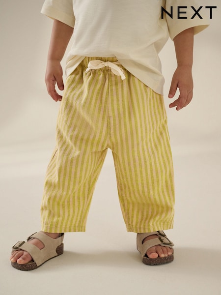 Ochre Yellow Stripe Wide Leg Linen Blend Pull On Trousers (3mths-7yrs) (AD1834) | 49 QAR - 59 QAR