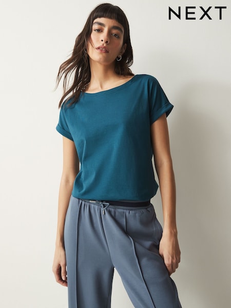 Blue Teal Cap Sleeve T-Shirt Top (AD1883) | 34 QAR