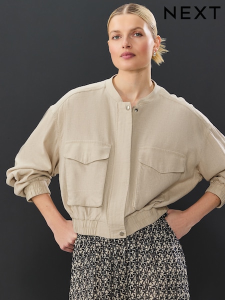 Neutral Linen Blend Bomber Jacket (AD1914) | €76