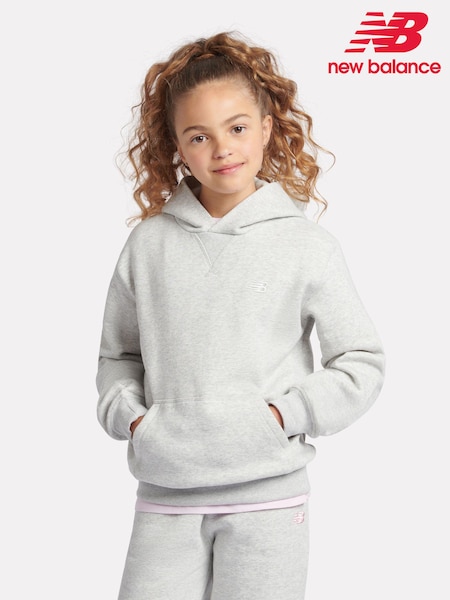 New Balance Grey Small Girls Brush Back Logo Hoodie (AD1986) | ₪251 - ₪302