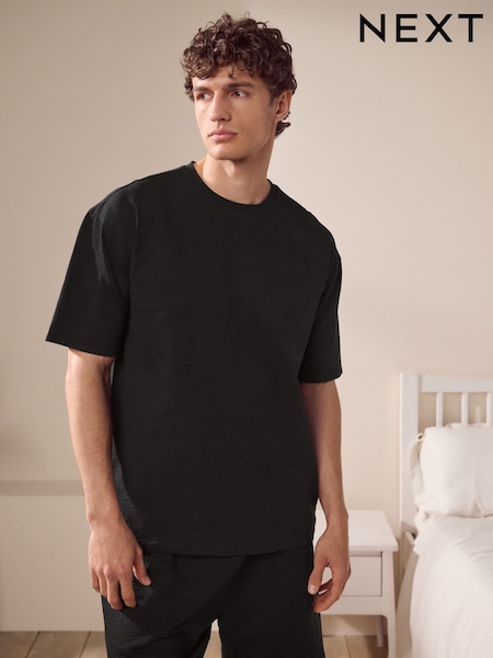 Black Jersey Textured Co-ord Shorts Set (AD2014) | AZN 71