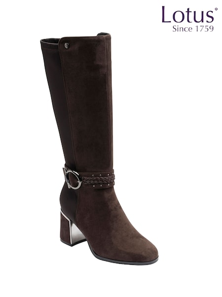 Brown - Lotus Knee High Boots With Stretch