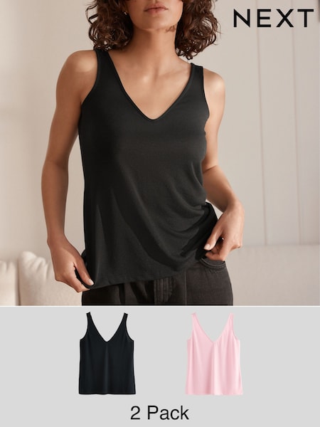 Black / Pale Pink - Trägertops aus Leinenmischung im 2 er-Pack (AD2166) | 42 €