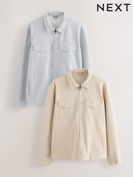 Neutral/Grey Cotton Blend Jersey Shackets 2 Pack (AD2291) | R$ 815