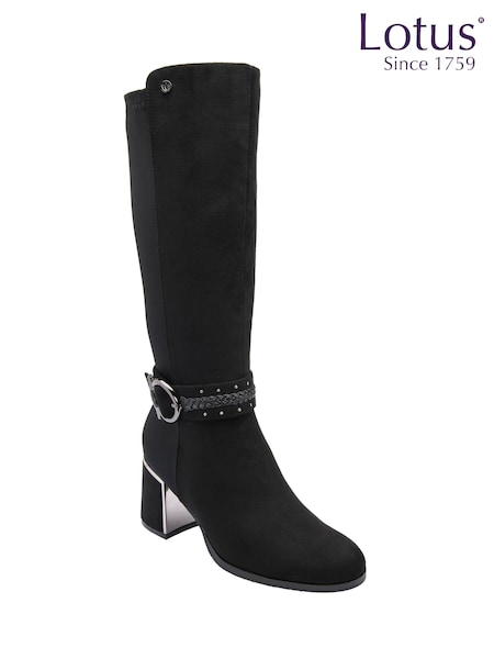 Negro - Lotus Knee Alto Boots With Stretch