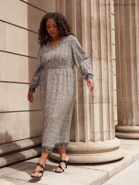 Live Unlimited Leopard Broderie Trim Smock Midaxi Dress (AD2450) | 371 LEI