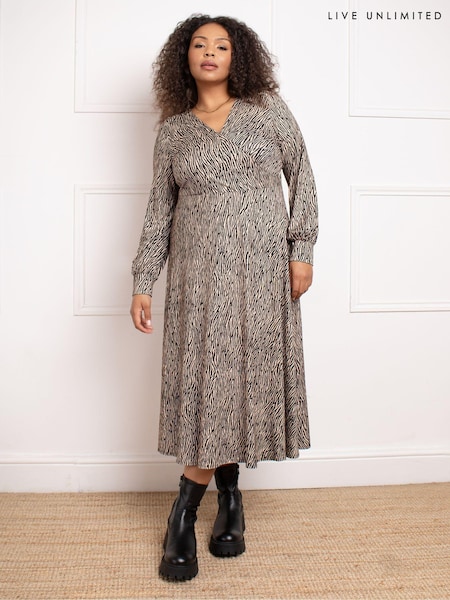 Live Unlimited Black Zebra Wrap Dress With Blousen Sleeves (AD2464) | €37