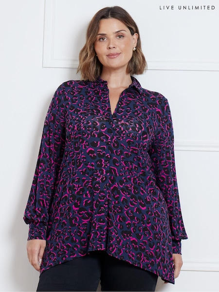 Live Unlimited Black Curve Leopard Print Jersey Hanky Hem Shirt (AD2465) | €32