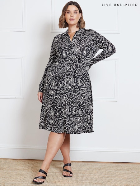 Live Unlimited Black Paisley Long Sleeve Jersey Shirt Dress (AD2467) | €37