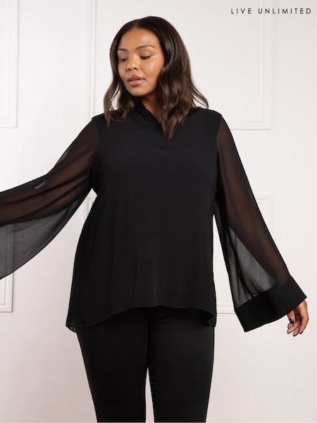 Live Unlimited Black Curve Wide Sleeve Half Placket Blouse (AD2470) | €53