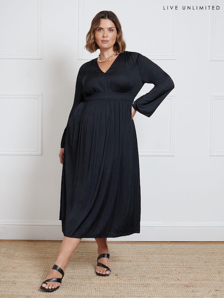 Negru - Live Unlimited Plisat Midi Rochie (AD2479) | 413 LEI