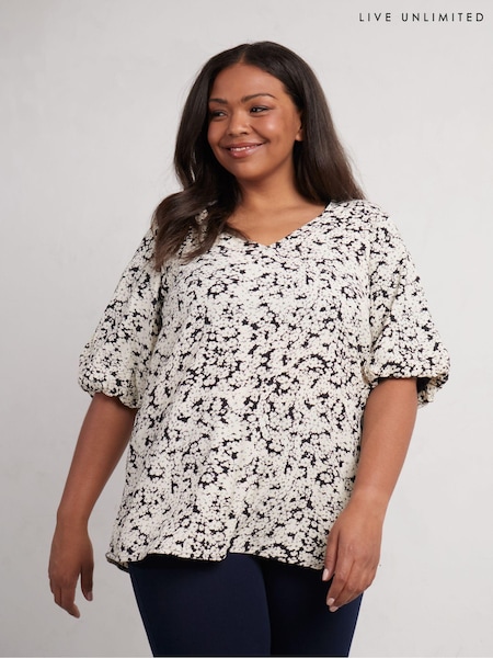 Live Unlimited Black Curve Floral Puff Sleeve Blouse (AD2480) | €41.50