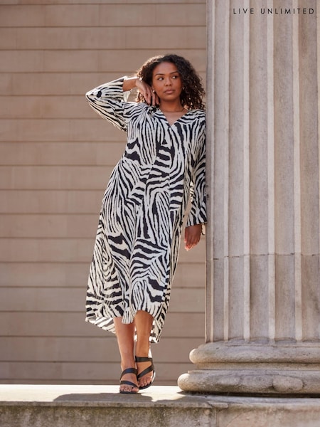 Live Unlimited Black Zebra Print Long Sleeve Midi Dress (AD2482) | €63