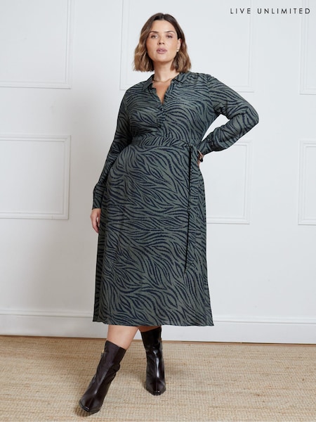 Live Unlimited Green Animal Print Button Through Shirt Dress (AD2484) | €56