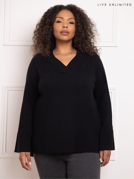 Negru - Live Unlimited V-Neck Swing Jumper (AD2487) | 283 LEI